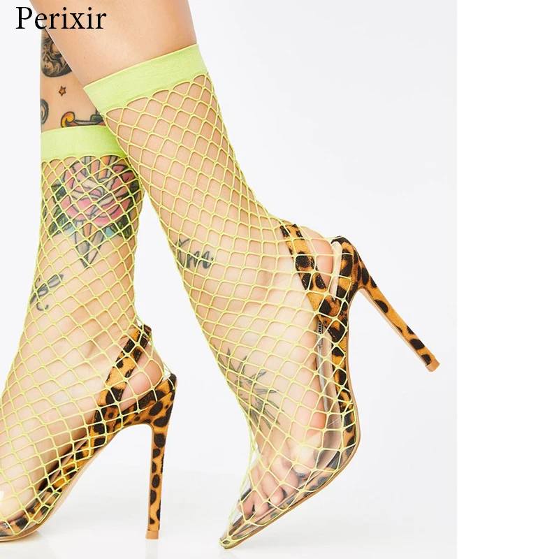 

Perixir 2019 Summer Slip On Sexy Nets Mesh Stilettos Party Shoes Ladies Slip On Pointed Toe Ankle Boots PVC Sandals Boots