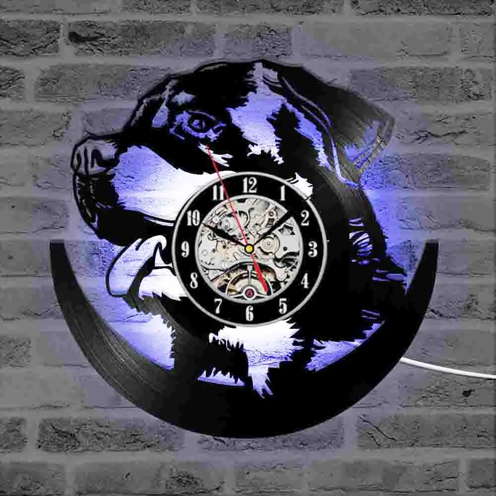 Полые Ротвейлер Собака 3D светодиодный светильник настенные часы современный дизайн Виниловая пластинка часы Amimal силуэт декор комнаты Подвесные часы