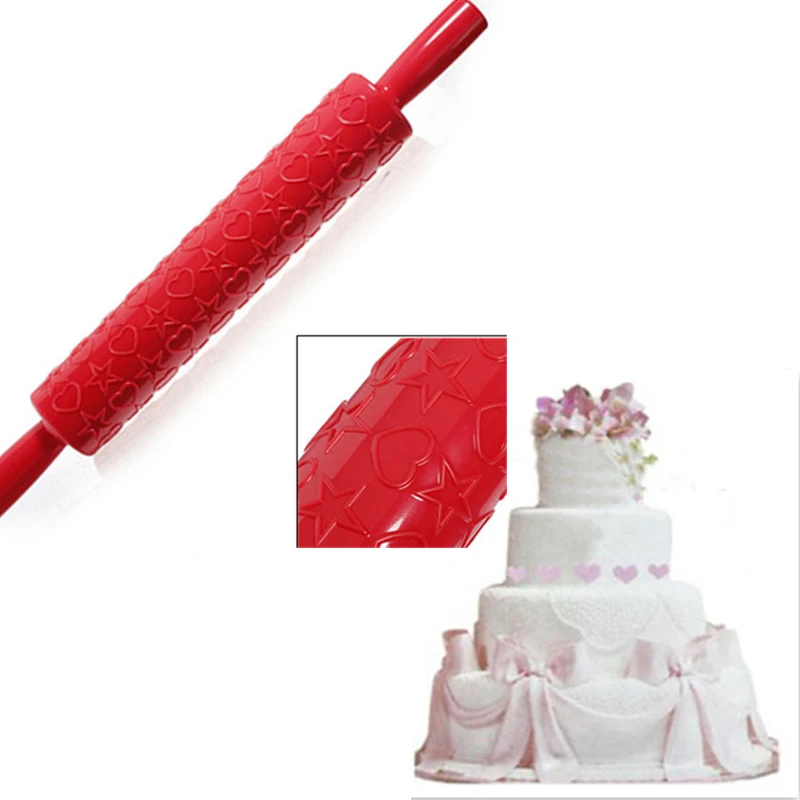 Fondant Ribbon Stripe Bow Cutter Roller Pin Hearts and Stars Embosser