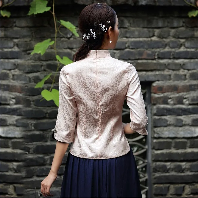 Women Chinese Shirt HanFu Wu Tang White Cotton Printing Plue Size Top Half sleeve