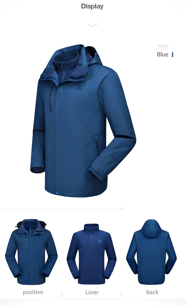 CAMEL, мужская, женская, 3 в 1, уличная походная куртка, одноцветная, тепловая, флисовая, внутренняя, водонепроницаемая, ветровка, Походное пальто