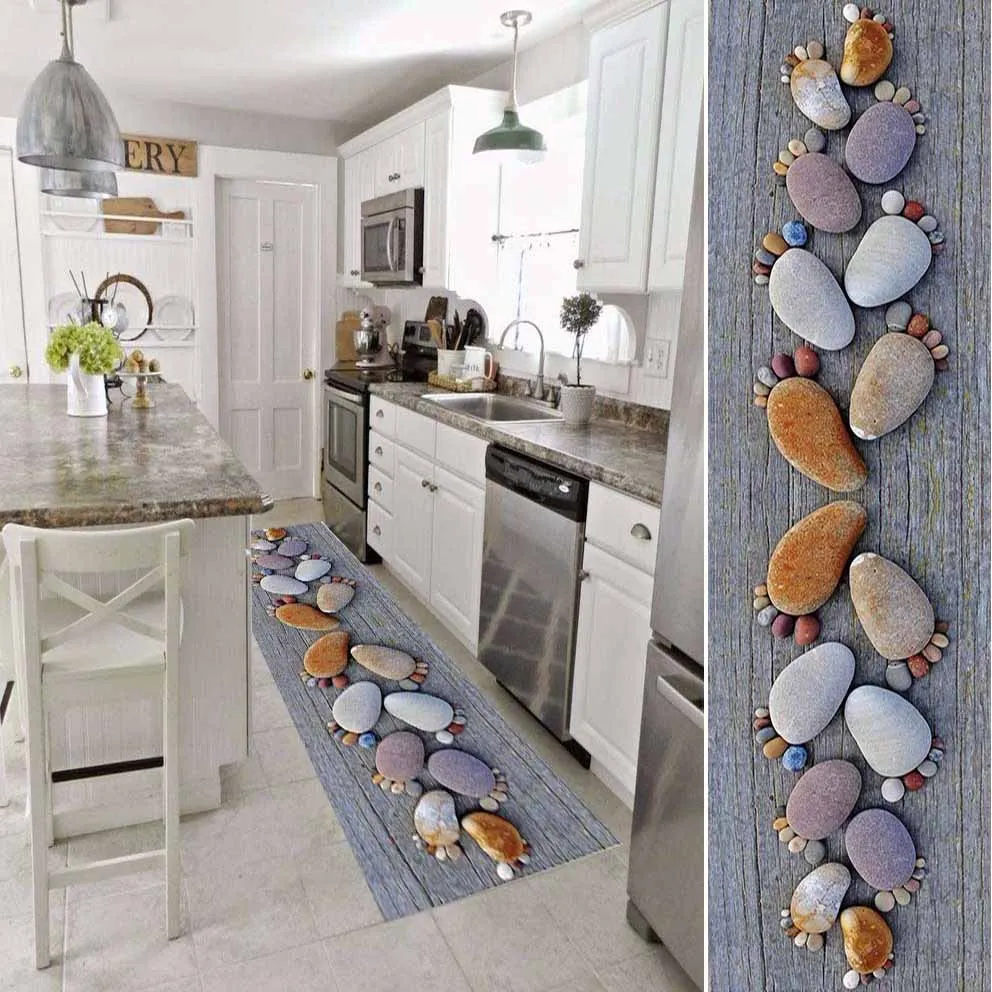 Else серый дерево на Коричневый Галька Камни 3d принт Нескользящая микрофибра моющаяся длинная дорожка коврик кухонные Коврики для прихожей