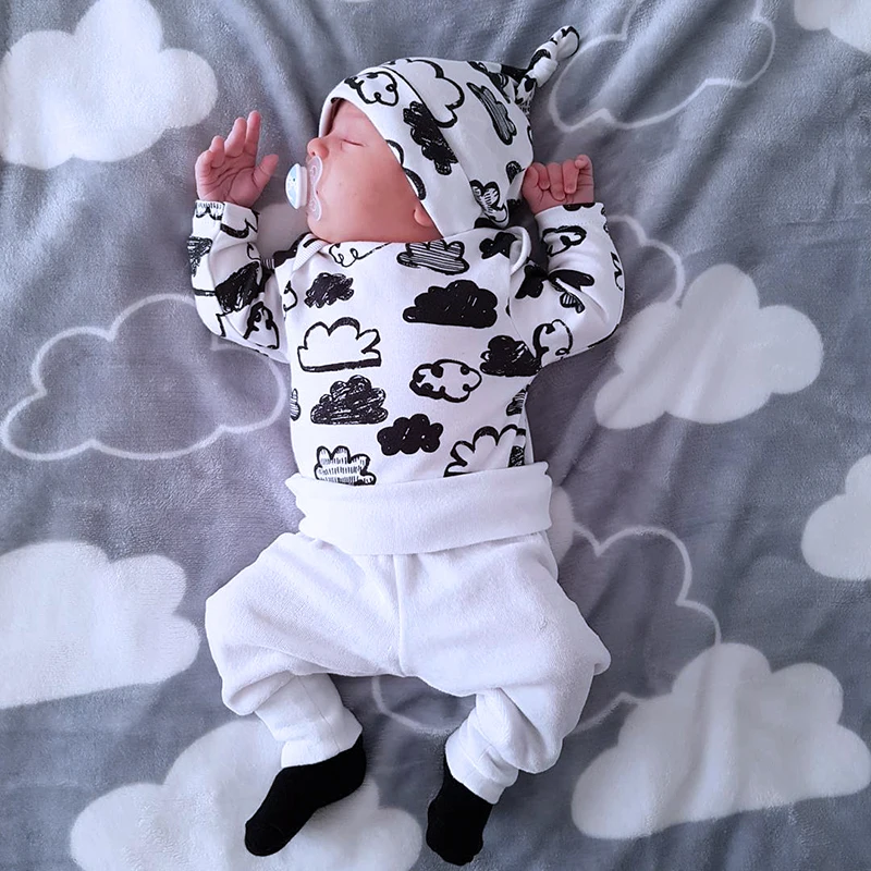 

Autumn Warm Baby Girl Clothes Boy Outfit Outfits Long Sleeve Tops+Pants+Hat Sets