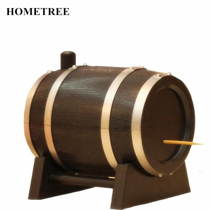 

HOMETREE Hot Sell Fashion Creative Automatic Press Convenient Wine Barrel Plastic Toothpick Box Container Dispenser Holder H76