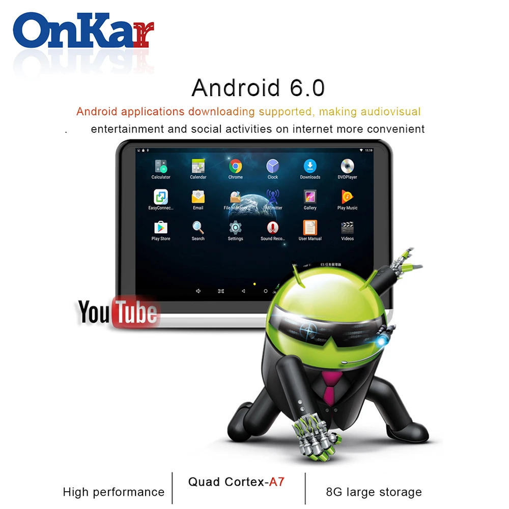 ONKAR 10 1 дюймов экран android 6 0 подголовник монитор Поддержка wifi bluetooth fm радио 1080P HDMI SD