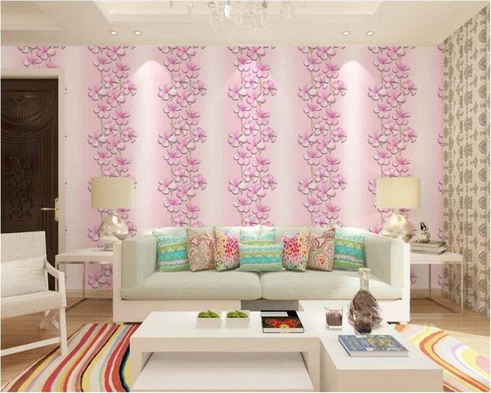Beibehang Mode Pastoral Pink Kelopak Wallpaper Ruang Tamu Toko