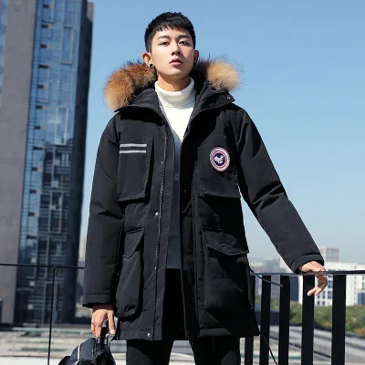 

new winter men's down jacket detachable hat male's thick warm fur collar