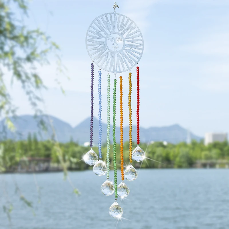 H&D Window Hanging Chakra Suncatcher Metal Sun Decor Fengshui Rainbow Maker Sun Cathcer Curtain Christmas Home Decoration Gifts