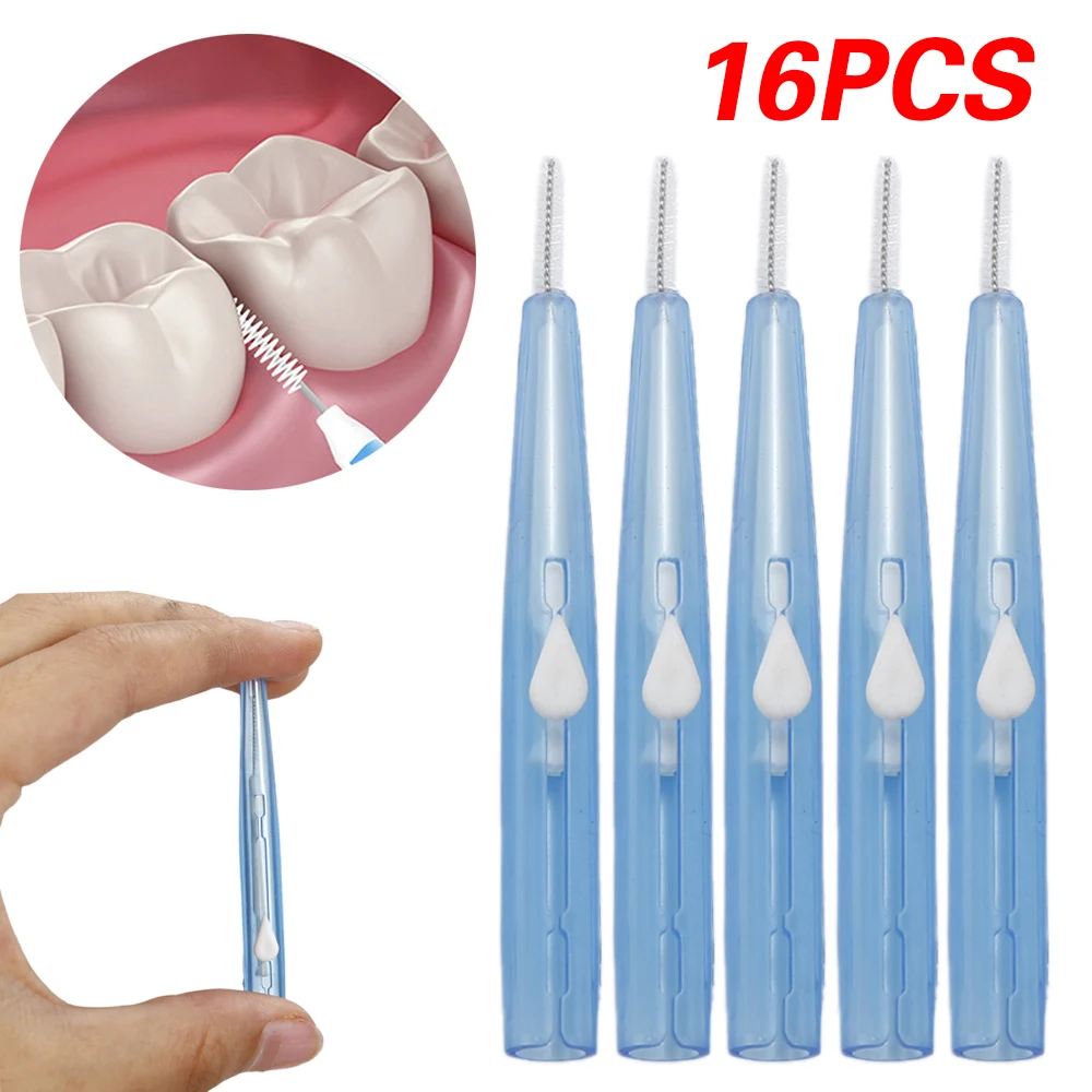 

16 Pcs Dental Floss Toothbrush Toothpick Push-Pull Interdental Brush 0.7mm Gum Interdental Brush Orthodontic Wire Teeth Clean