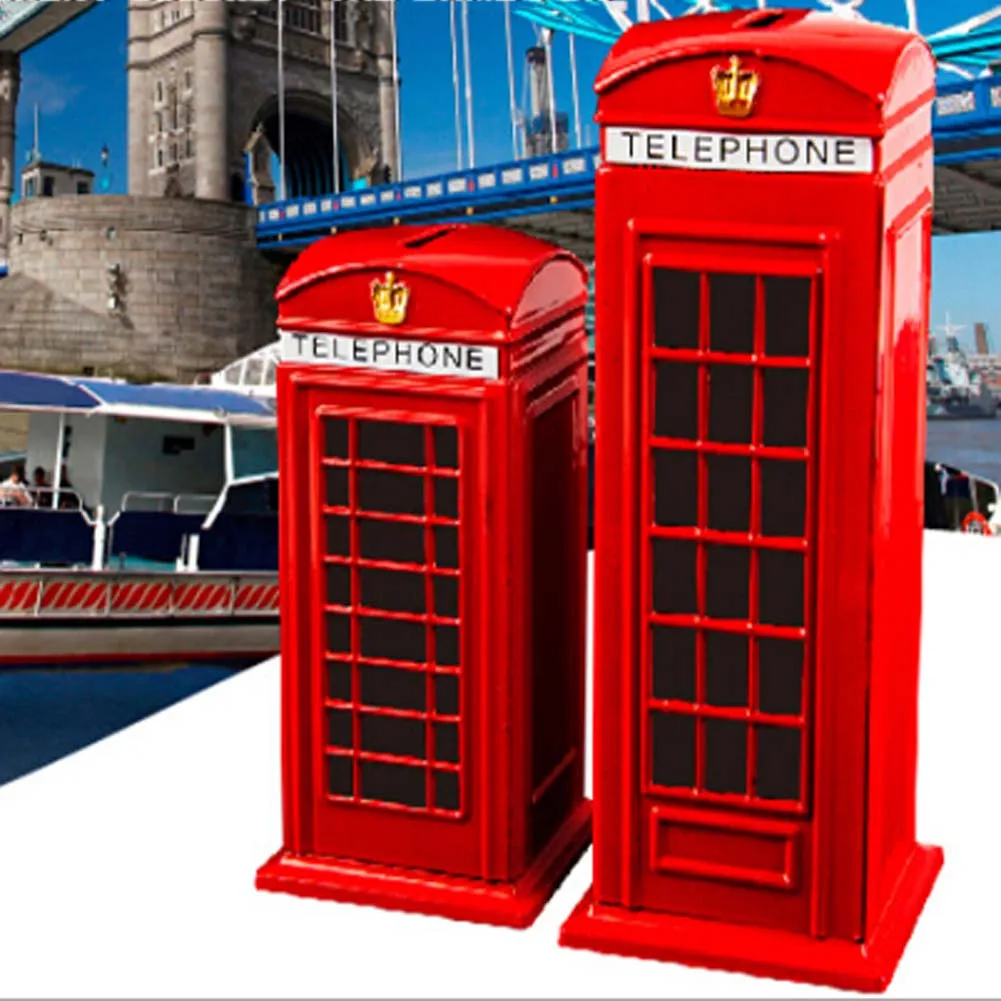 

New British English Metal Alloy Save Money Coin Piggy Bank London Street Red Telephone Booth Bank Souvenir Model Box