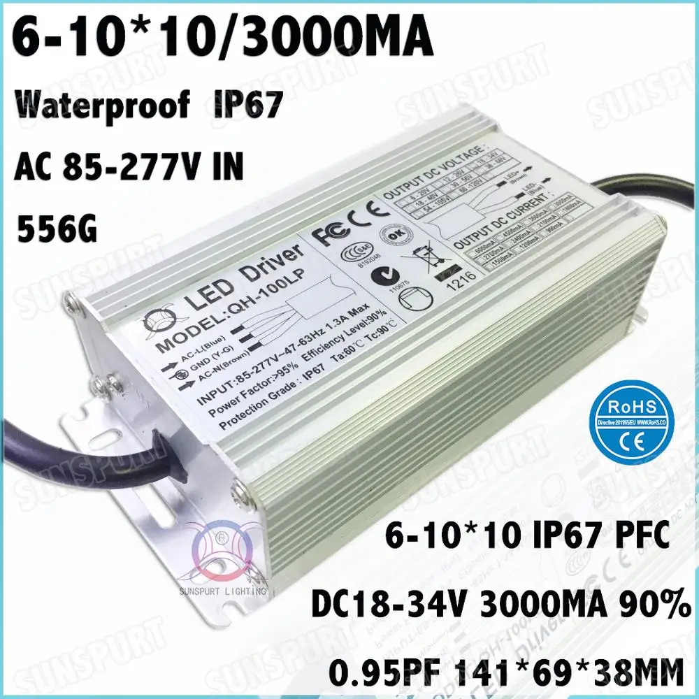 Высокий PFC 10-300 Вт COB AC85-277V светодиодный драйвер 600-9000ма DC5-40V постоянный ток IP67 10 Вт 30 Вт 50 Вт 80 Вт 100 Вт 150 Вт 200 Вт