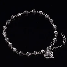 Retro Tibetan silver hollow silver plum flowers foot ornaments peach heart shaped anklet bracelet