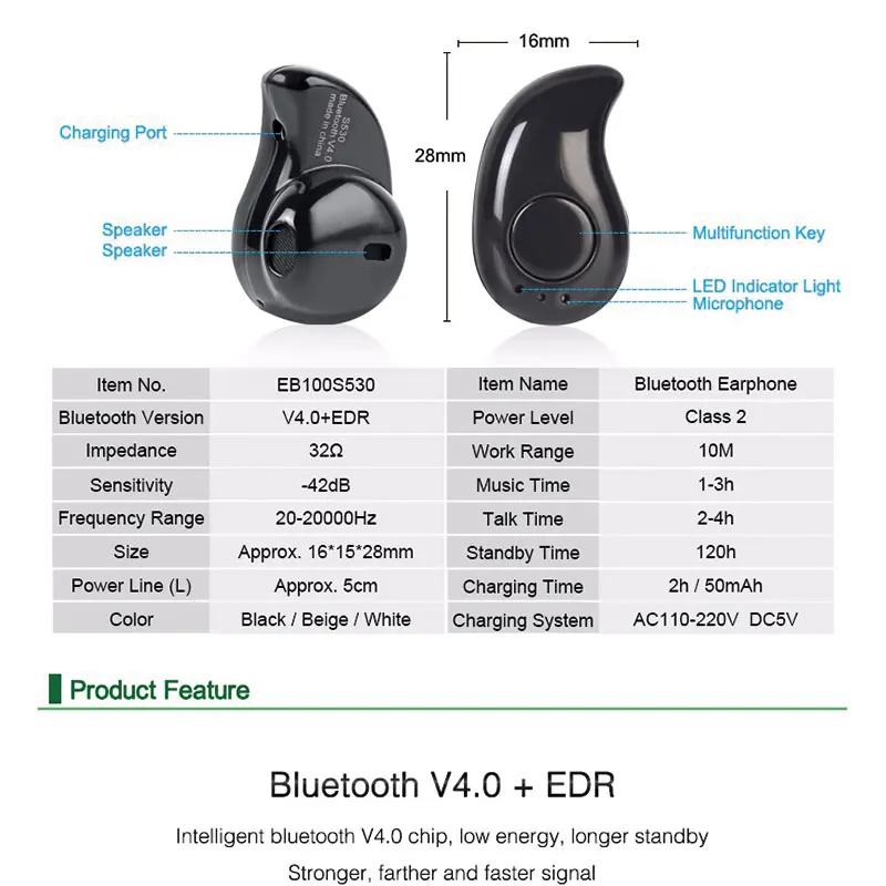 S530 мини ухо динамик bluetooth наушники Беспроводной громкой наушники стерео Auriculares спортивные наушники гарнитуры смартфон наушники для телефона беспроводные наушники Смартфон Наушники bluetooth наушники телефон