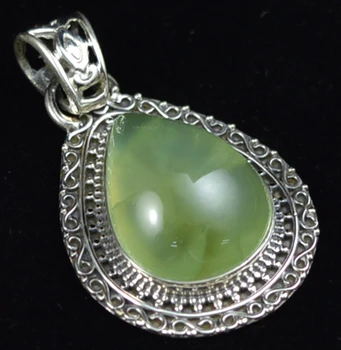 

Hand make Prehnite Pendant 100% 925 Sterling Silver, 38 mm , AP6138