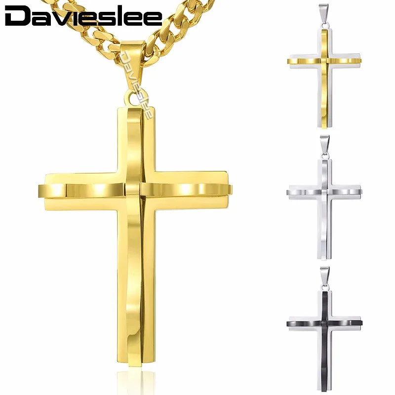 Davieslee رجل سلسلة منحني الصليب قلادة قلادة الفولاذ المقاوم للصدأ كبح الكوبية لينك الأسود الذهب الفضة لهجة 18-36 بوصة LKPM137 Davieslee رجل سلسلة منحني الصليب قلادة قلادة الفولاذ المقاوم للصدأ كبح الكوبية لينك الأسود الذهب الفضة لهجة 18-36 بوصة LKPM137