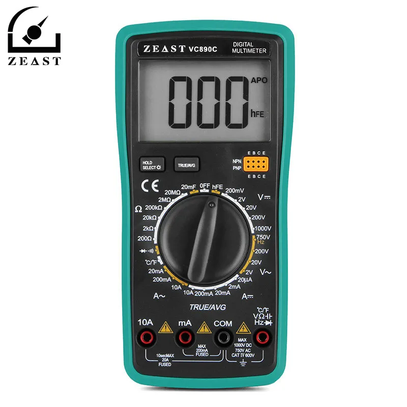 

ZEAST VC890C Digital Multimeter 2000 Counts 4.2V High Voltage Diode Output Light LEDTester Meter Electric K-type thermocouple