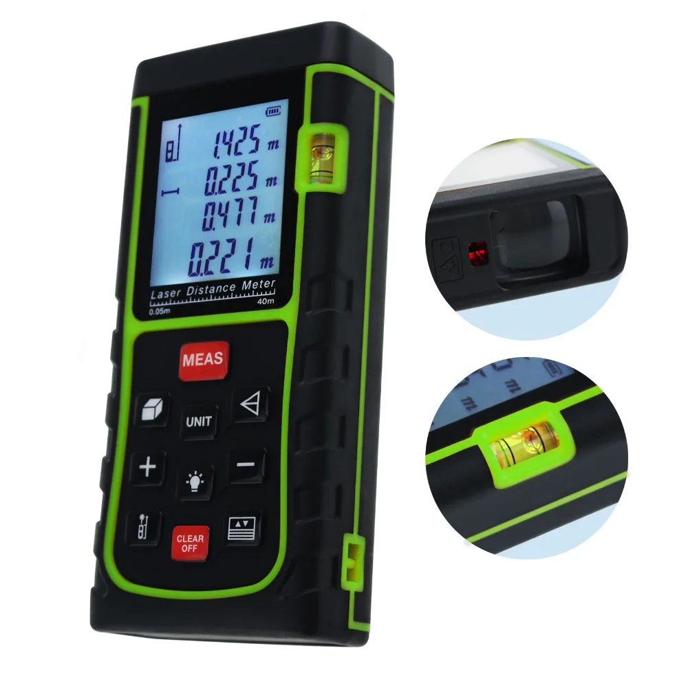 

Laser Distance 40M Rangefinder Measurement Handheld +/-2mm Accuracy IP54 Digital Electronic Handheld Precision Area Volume Tool
