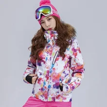 Gsou Снежный бренд женская меховая лыжная куртка сноуборд куртка ветрозащитная Водонепроницаемая супер теплая одежда верхняя спортивная одежда женское пальто