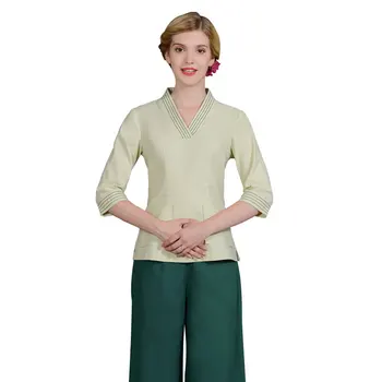 

Thailand Style Spa Health Club Linen Uniforms Beauty Salon Work Wear Foot Massage Cotton Linen Blouse and Pants Set Wholesale