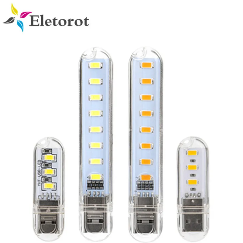 Портативная Светодиодная лампа Utra яркая 3/8 * LED мини USB настольная ночник для