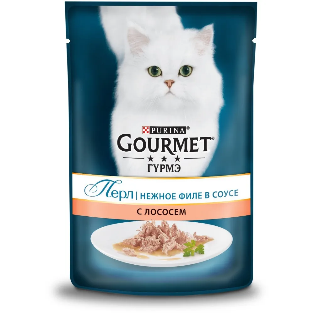 Влажный корм Gourmet Perle Мини-филе для кошек с лососем, Пауч, 24х85 г