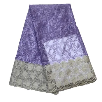 

High Quality Embroidery African French Net Lace Lilac/Gold Nigerian Bridal Fabric For Night Dress X798-1