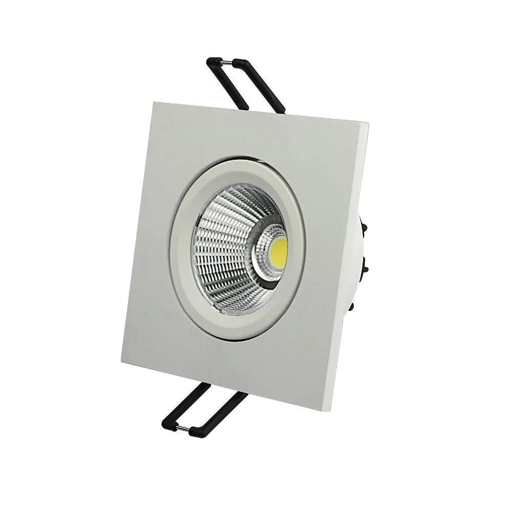 

Free Shipping 9W 12W 90RA 60degree Cutout72mm 100-240VAC 3000K 4000K 6000K COB Adjustable Square Recessed Downlight