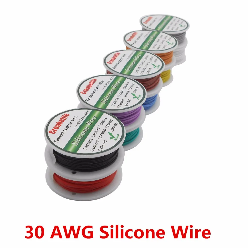 

10m 30 AWG Flexible Silicone Wire 10 Colors RC Cable Line With Spool OD 1.2mm Tinned Copper Wire Electrical Wire