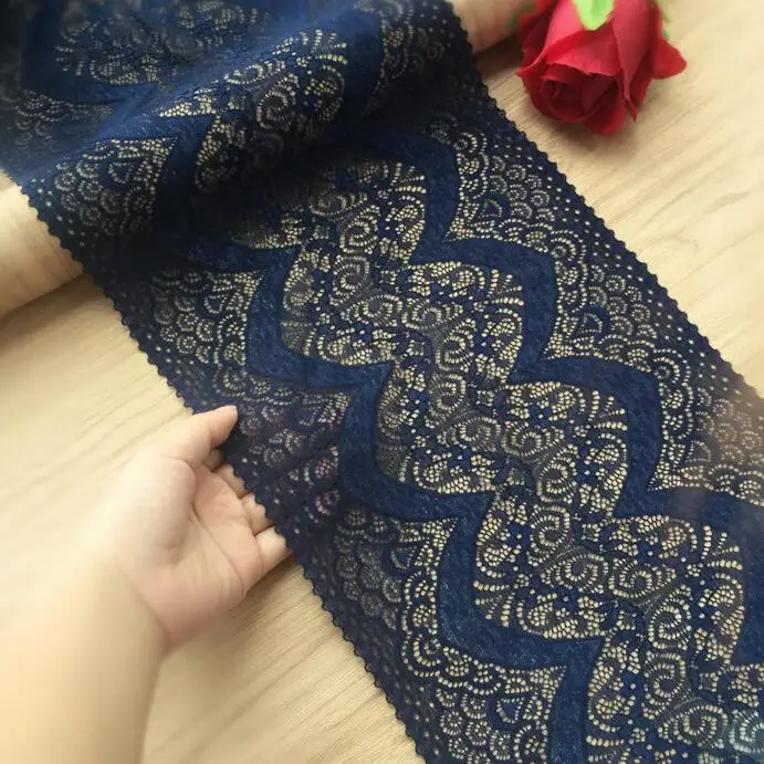 

2 Meters Elastic Lace Trim For DIY Clothing Accessories Sewing Appliques French Net Stretch Navy Blue Lace Trimmings 22cm