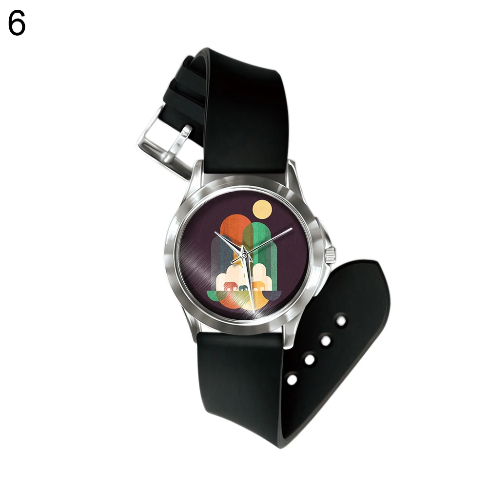 Мода Слон Pattern ПВХ группы кварцевые Для мужчин Для женщин наручные часы ювелирные изделия подарок