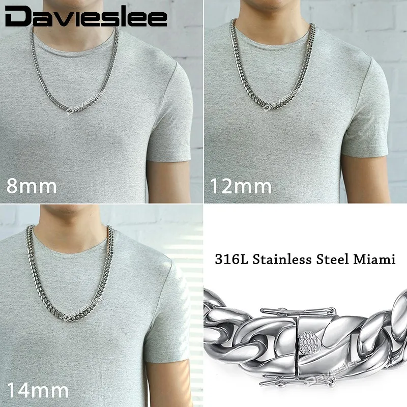Мужская цепочка из нержавеющей стали 316L Davieslee Miami золотистого/серебристого цвета