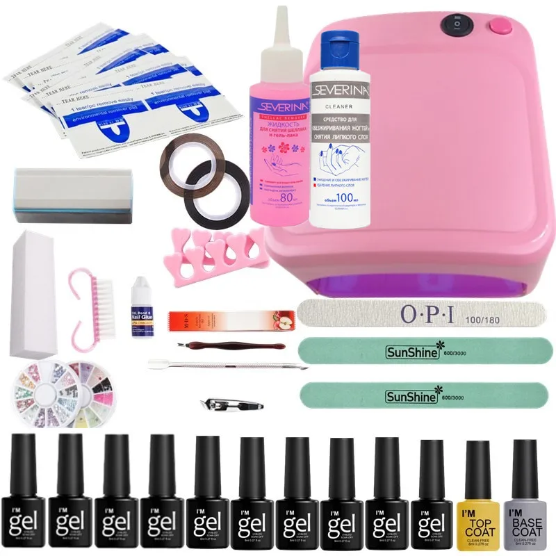 

UV LED lamp dryer base top coat Nail Tool Kits Manicure lamp for nails Nail Art Manicure Set 10ml 10 colors gel varnishes nail