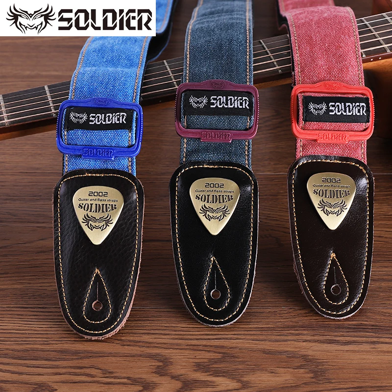 Soldier Cowboy Guitar Strap Leather Ends Acoustic Electric Guitar Strap