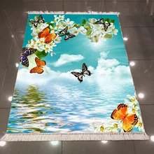 Еще голубое небо белые облака Оранжевый Синий Бабочка 3d принт, микроволокно анти скольжение обратно моющиеся декоративные килим области ковер