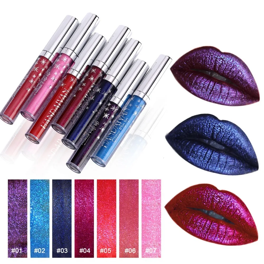 

HANDAIYAN 7 Colors Liquid Metallic Lipstick Cosmetics Women Sexy Beauty Lips Makeup Lipgloss Stick Shimmer Matte Lip Tint Batom