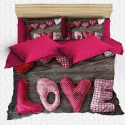 Еще 6 шт коричневого дерева Розовый и красный цвет любовное письмо сердца 3D принт хлопок сатин двойное одеяло крышка Постельное белье