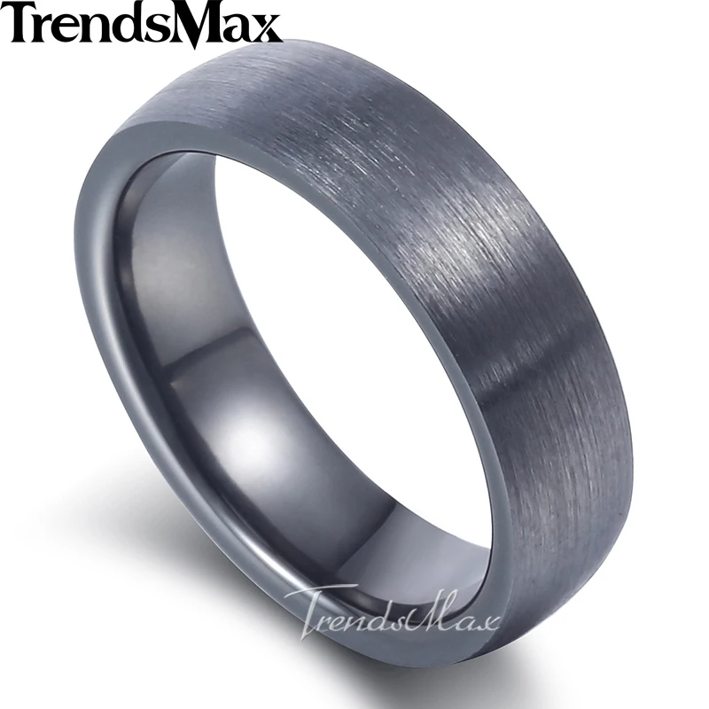 Trendsmax Brushed Band Ring Mens Boys Tungsten Carbide Wedding Engagement Black 6mm KTR20