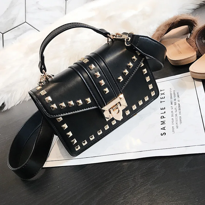 

JOFEANAY Brand New women's bag 2018 new European and American fashion rivet slanting shoulder bag wild personality girl party st