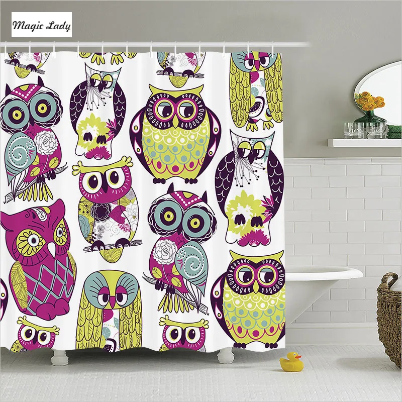 Shower Curtain Owl Bathroom Accessories Cartoon Bird Childish