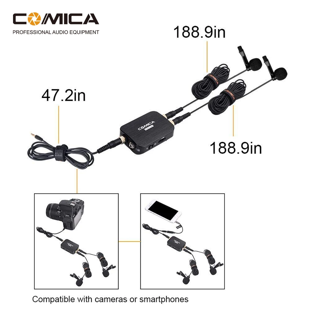 Comica CVM D03 моно/стерео с двумя головками комплект петличного микрофона для