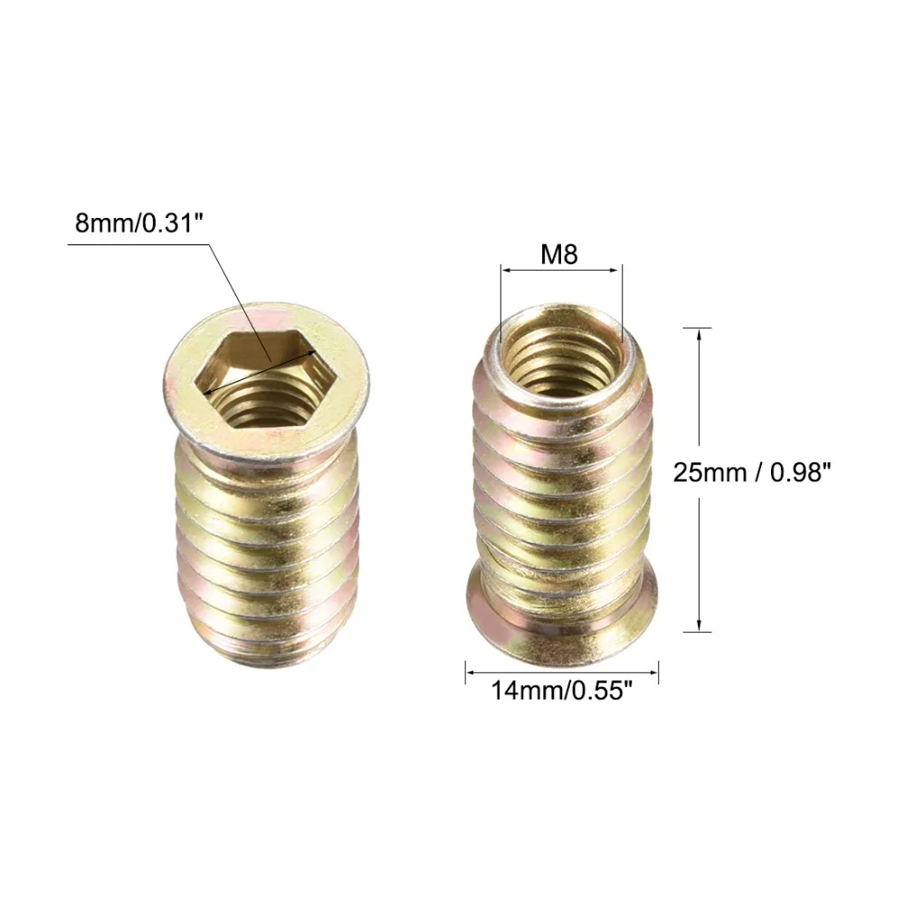 Uxcell Горячая 20 шт деревянная мебель M8x25 M8x30 M10x20 M10x25 Резьбовая вставка гайки интерфейс Шестигранная розетка привод аксессуары винты