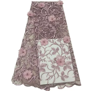 

Wholesale 3D floral applique pink african beaded lace fabric for wedding french lace high quality A909-1