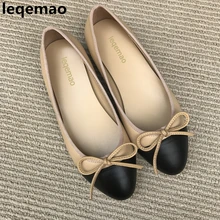 New Fashion Colorblock Cap-Toe Bowknot Ballet Flats Women Classic Slip On Round Toe Dress Shoes Zapatos De Mujer Sapato Feminino