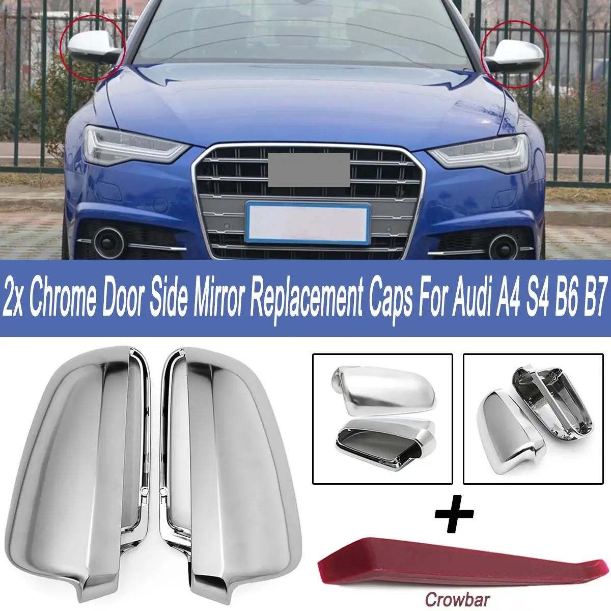 

Matt Chrome Side Wing Mirror Cover Shell Cap Housing Cover Case Set For Audi A4 S4 B6 B7 L+R Set Replacement