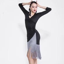 Молочные кисти из волокна v-образным вырезом Нерегулярные Сексуальные латинские танцы цельное платье для женщин/женщин, костюмы для бальных танцев Одежда для представления MD8159