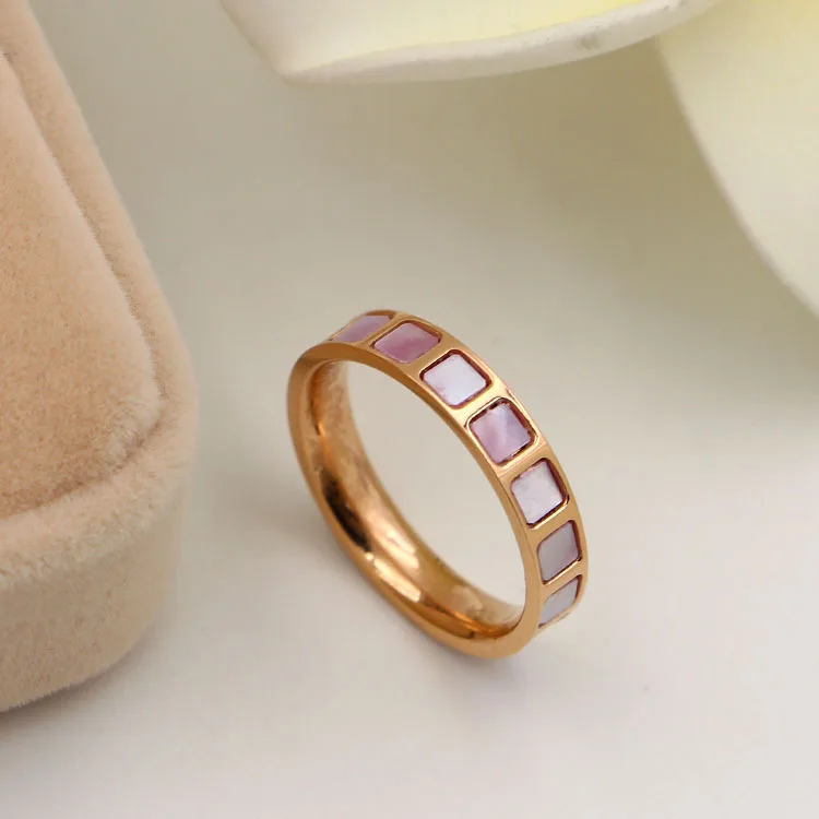 

Rose gold color stainless steel ring women wedding gift accessories, elegant square mother of pearl rings color shell jewelry