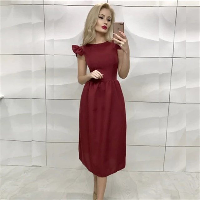 2018 moda verano mujeres Ruffle Vintage partido vestidos