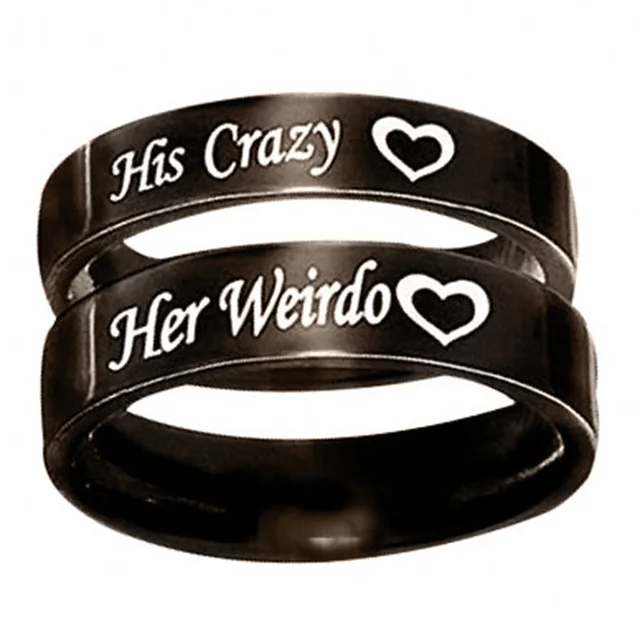 1pc His Crazy Her Weirdo Wedding Engagement Letter Print Couple Ring