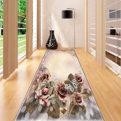 Else коричневый серый зеленый ретро цветы цветочный 3d принт Нескользящая микрофибра моющаяся длинная дорожка коврик пол Коврики для прихожей
