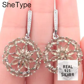 

SheType 7.1g Deluxe Smokey Topaz White CZ Gift Girls 925 Solid Sterling Silver Earrings 40x23mm